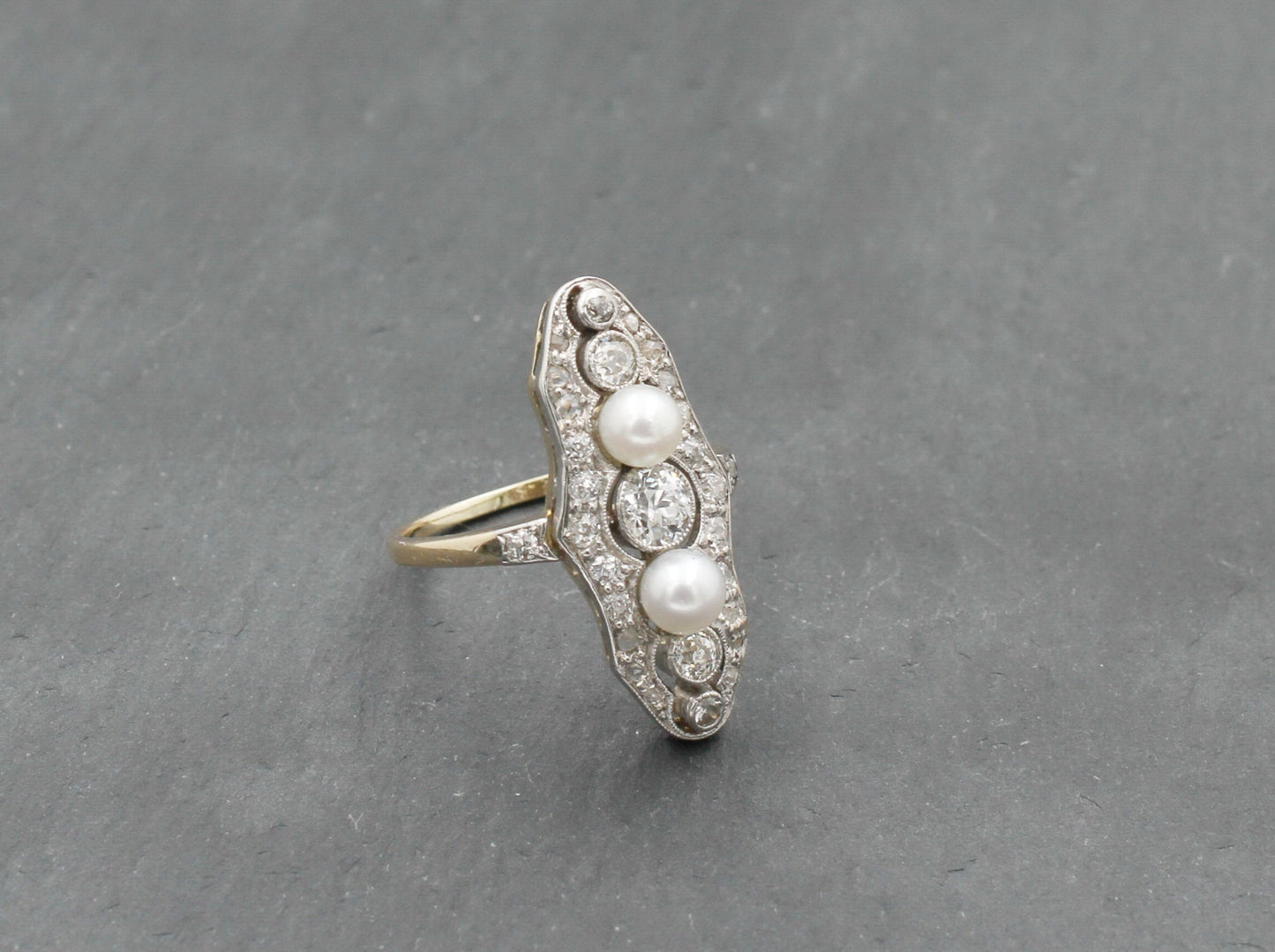 ART DÉCO Wunderschöner RING mit DIAMANTEN & PERLEN | Vintage | 585er Gelbgold