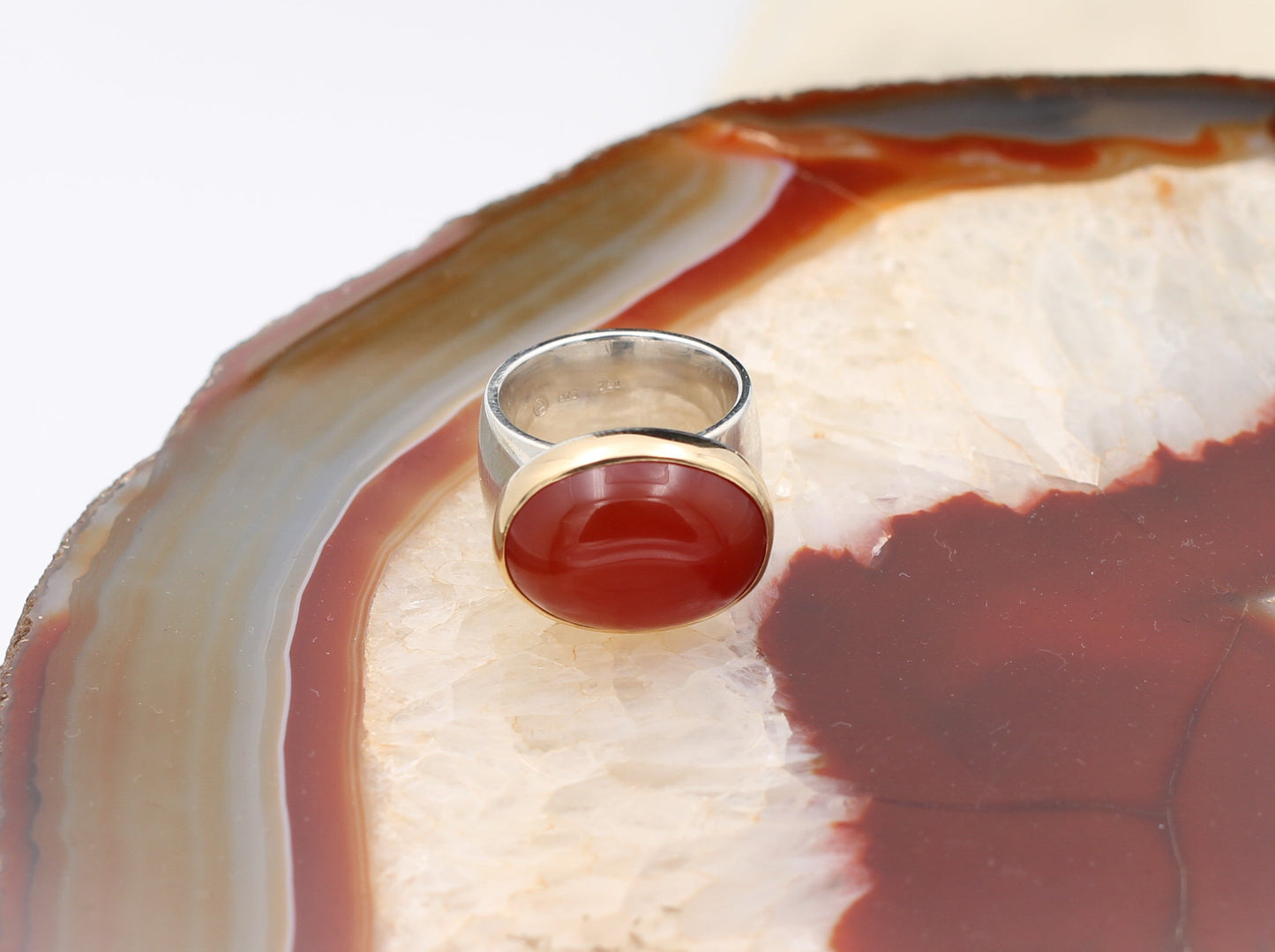 Ausgefallender RING mit KARNEOL | 925 Silber & 750 Gold | GOLDSCHMIEDEARBEIT