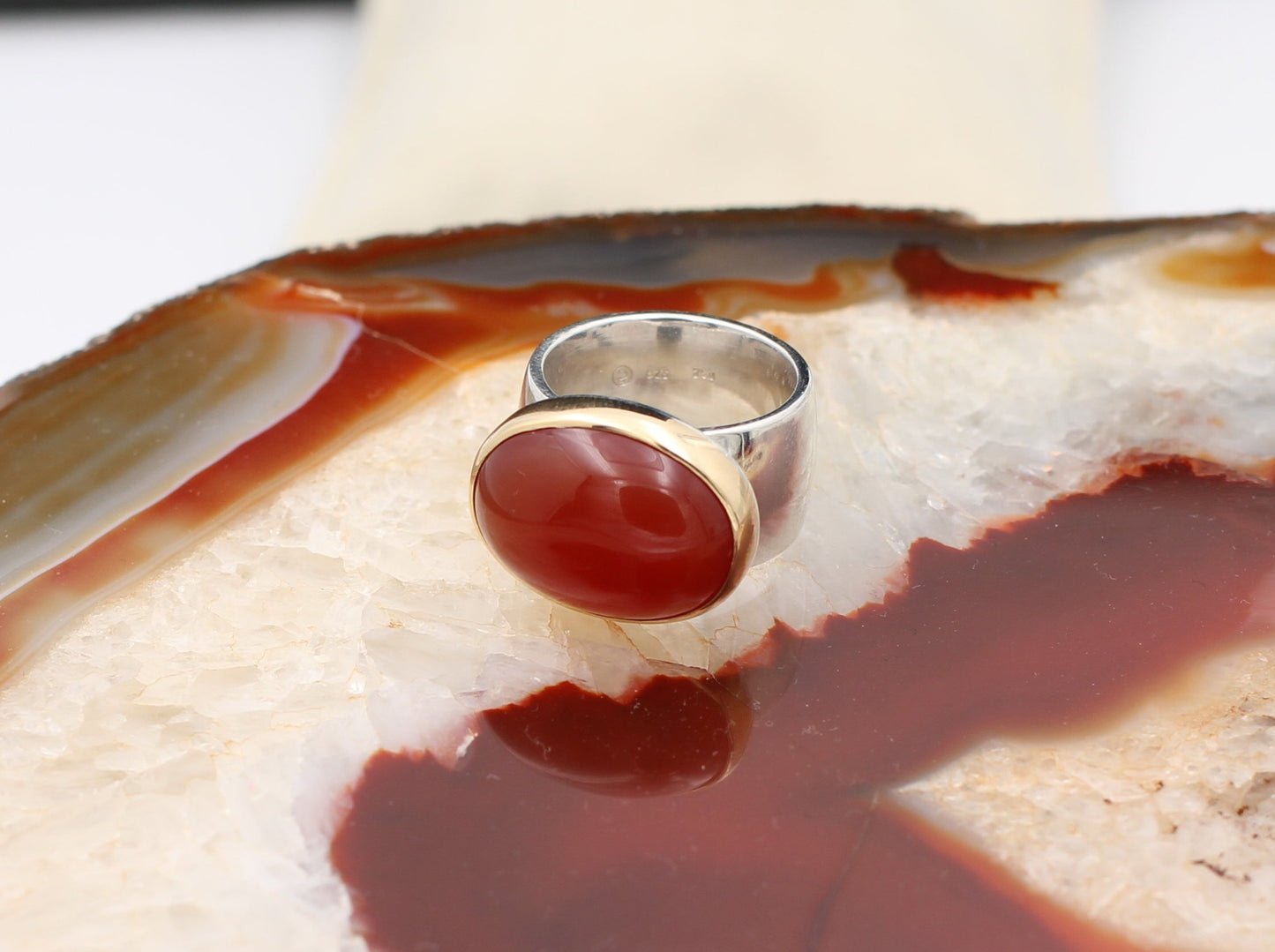 Ausgefallender RING mit KARNEOL | 925 Silber & 750 Gold | GOLDSCHMIEDEARBEIT