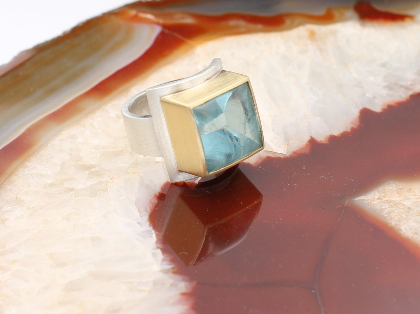 Ausgefallender RING mit BLAUTOPAS | 925 Silber & 750 Gold | GOLDSCHMIEDEARBEIT