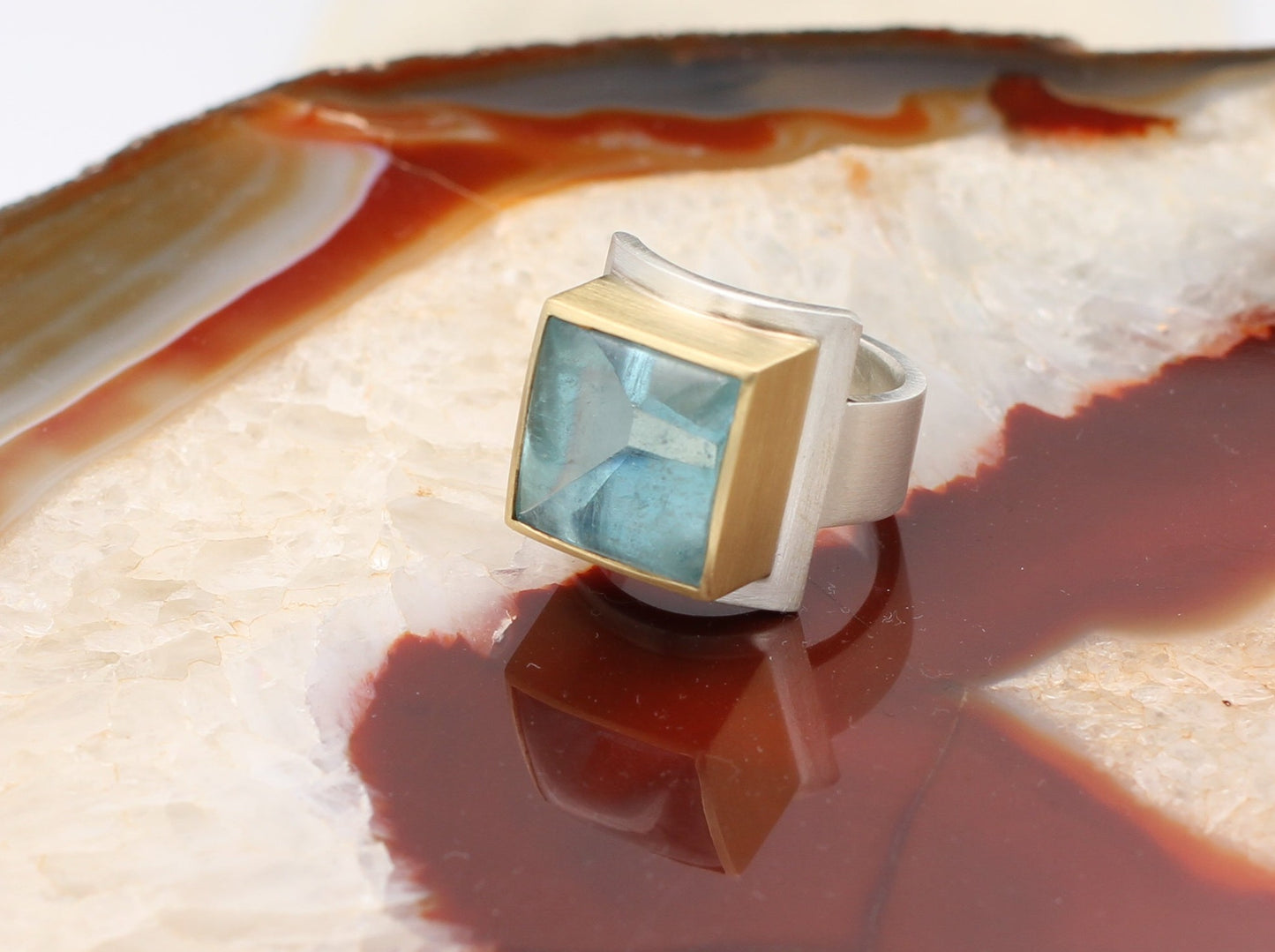 Ausgefallender RING mit BLAUTOPAS | 925 Silber & 750 Gold | GOLDSCHMIEDEARBEIT