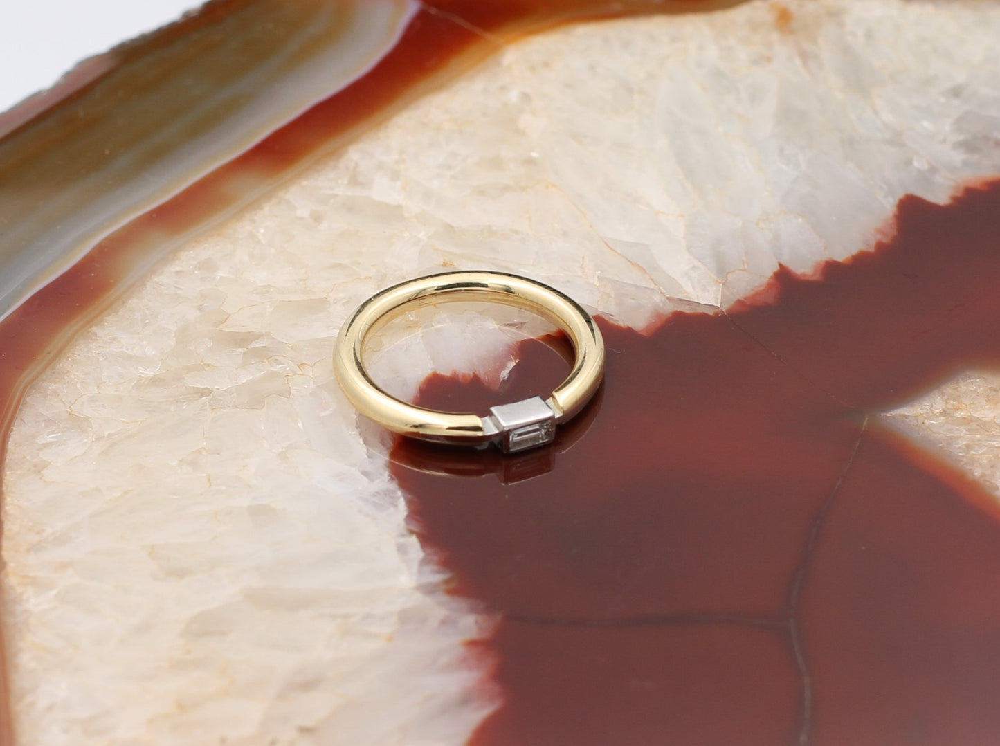 Moderner Designer RING mit DIAMANT | Baguetteschliff | 950er Platin & 750er Gold