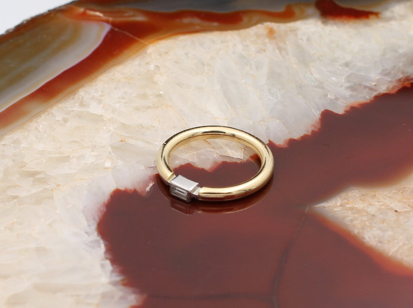 Moderner Designer RING mit DIAMANT | Baguetteschliff | 950er Platin & 750er Gold
