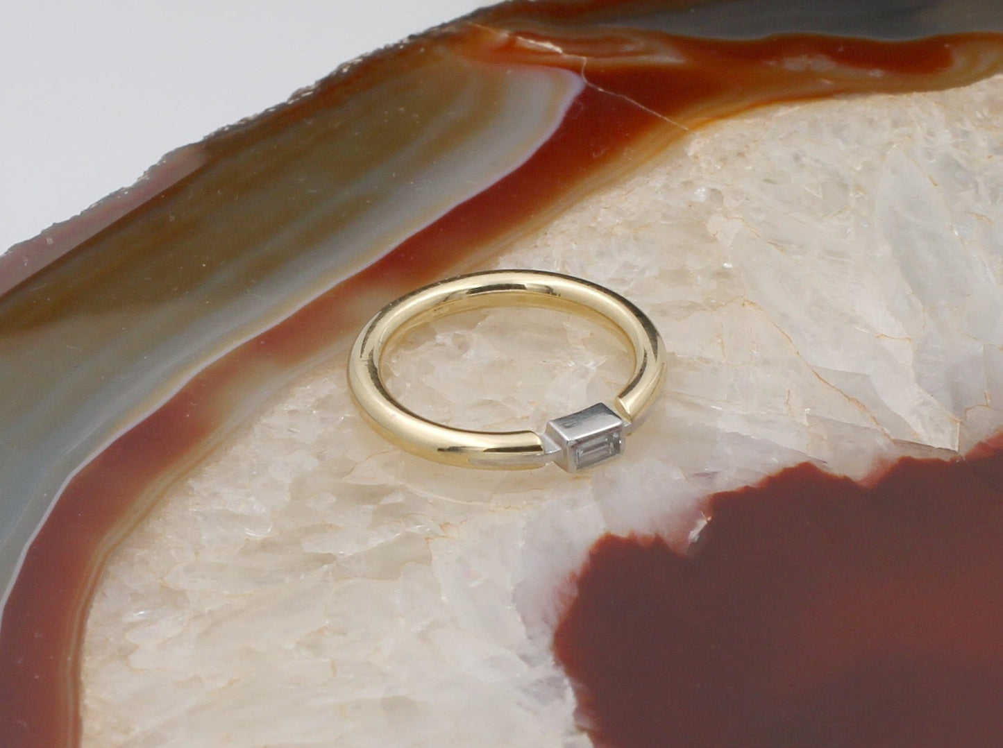 Moderner Designer RING mit DIAMANT | Baguetteschliff | 950er Platin & 750er Gold