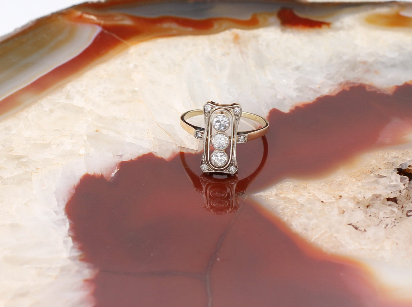 ART DÉCO Wunderschöner RING mit 9 DIAMANTEN | Vintage | 585er Roségold