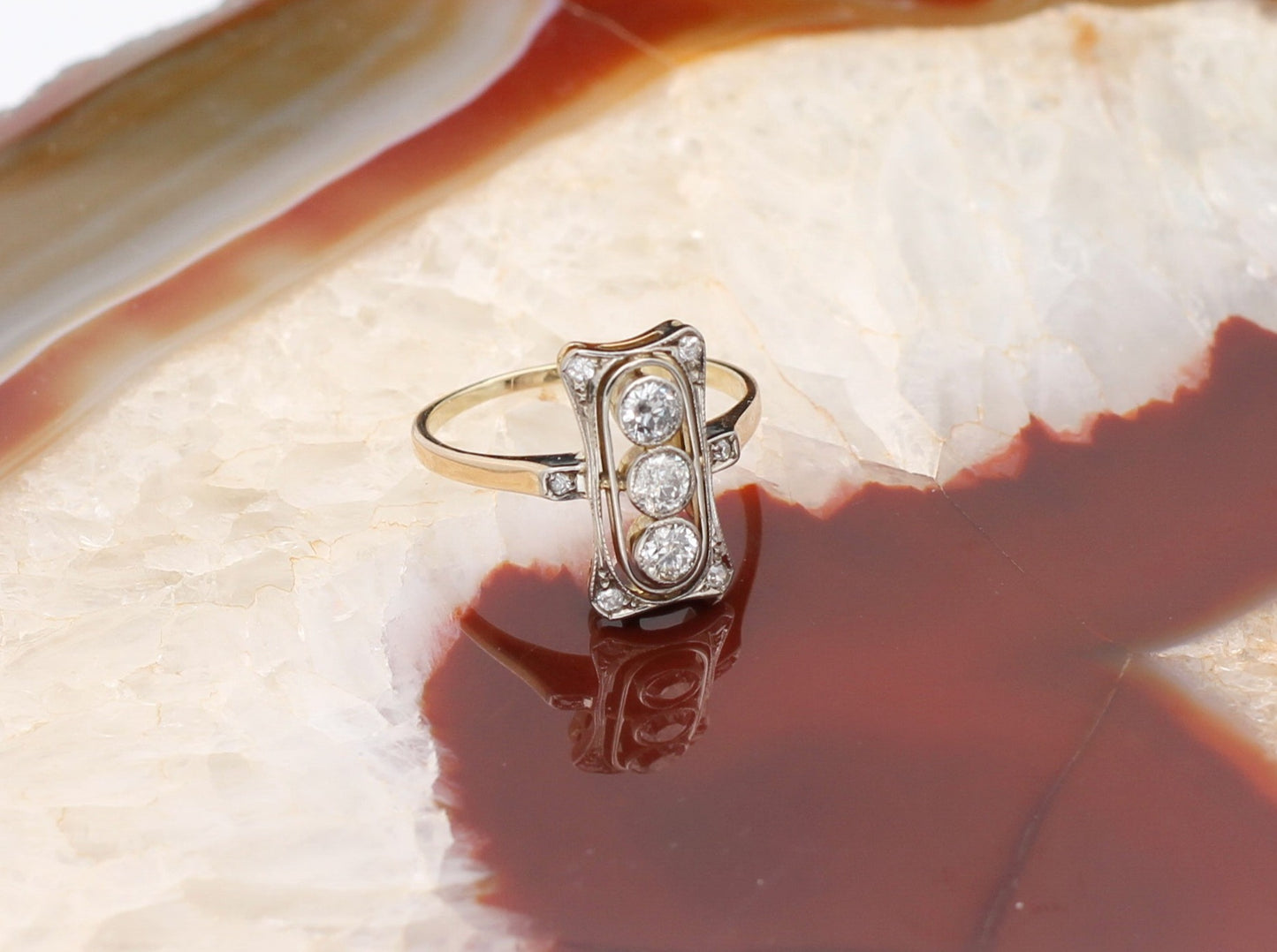 ART DÉCO Wunderschöner RING mit 9 DIAMANTEN | Vintage | 585er Roségold