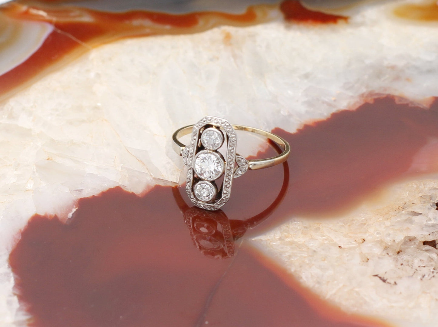 ART DÉCO Wunderschöner RING mit 7 DIAMANTEN | Vintage | 585er Gold