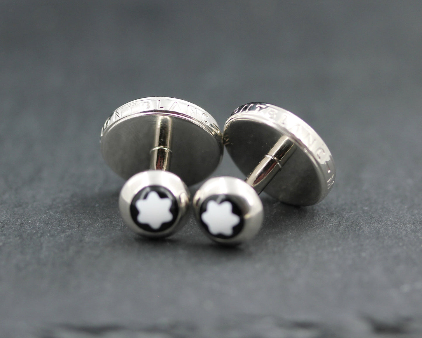 MONTBLANC Designer MANSCHETTENKNÖPFE / CUFFLINKS mit ACHAT hellblau | Edelstahl