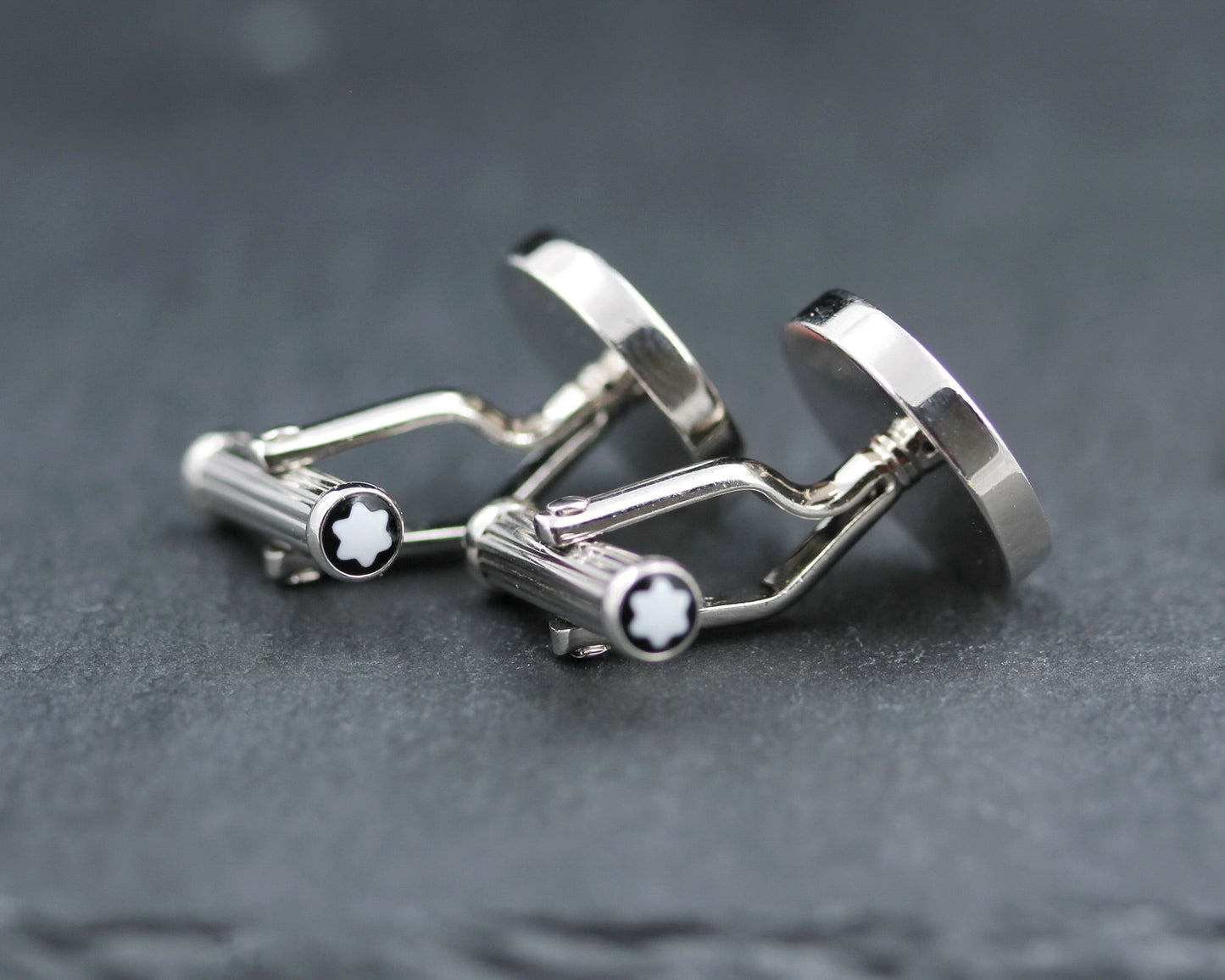 MONTBLANC Designer MANSCHETTENKNÖPFE / CUFFLINKS mit rosé PERLMUTT | Edelstahl