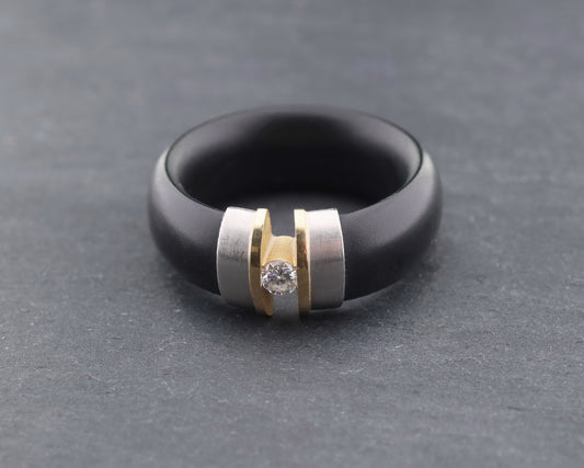 BUNZ Designer RING mit BRILLANT | Kautschuk | 750 Gold & 950 Platin