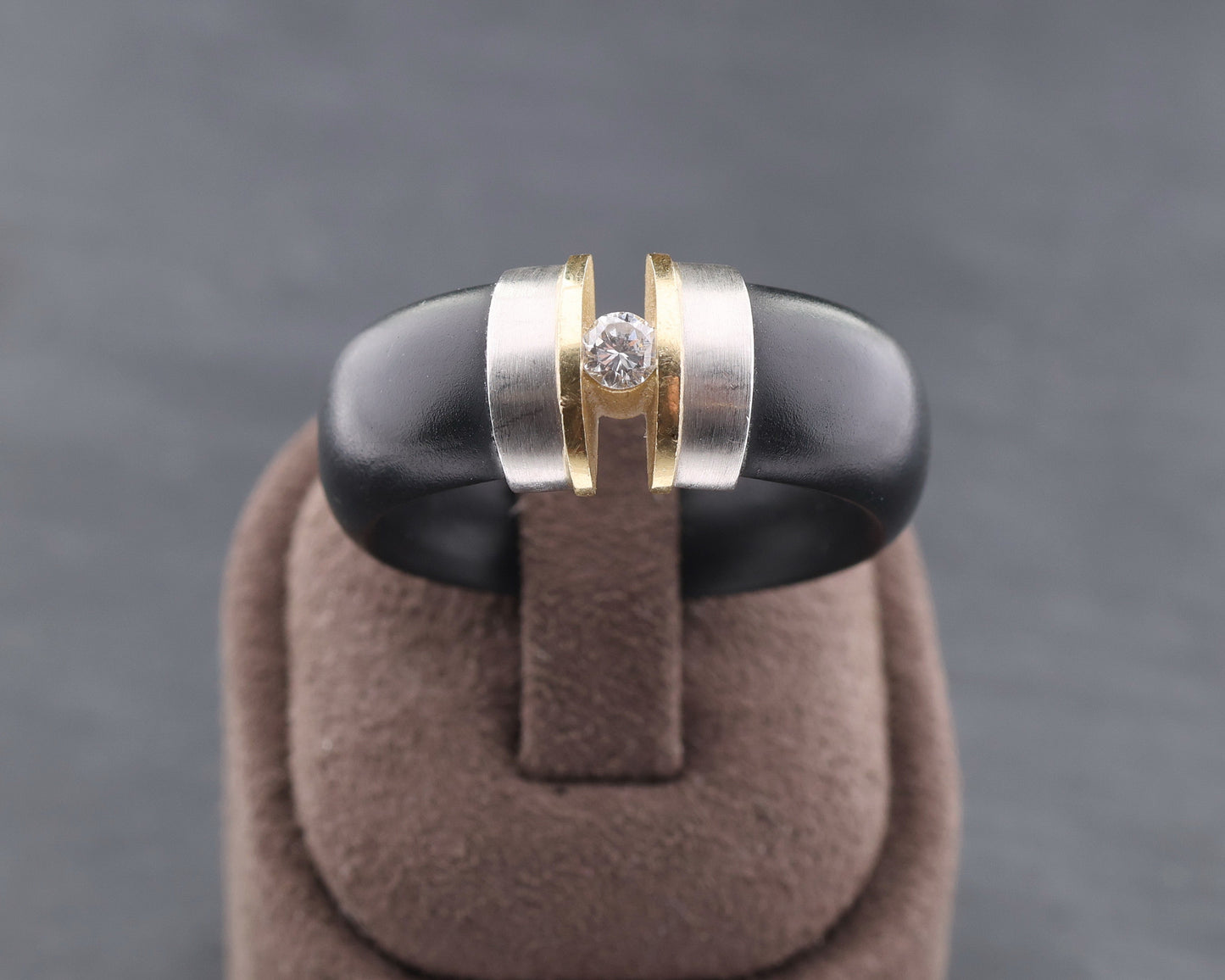 BUNZ Designer RING mit BRILLANT | Kautschuk | 750 Gold & 950 Platin