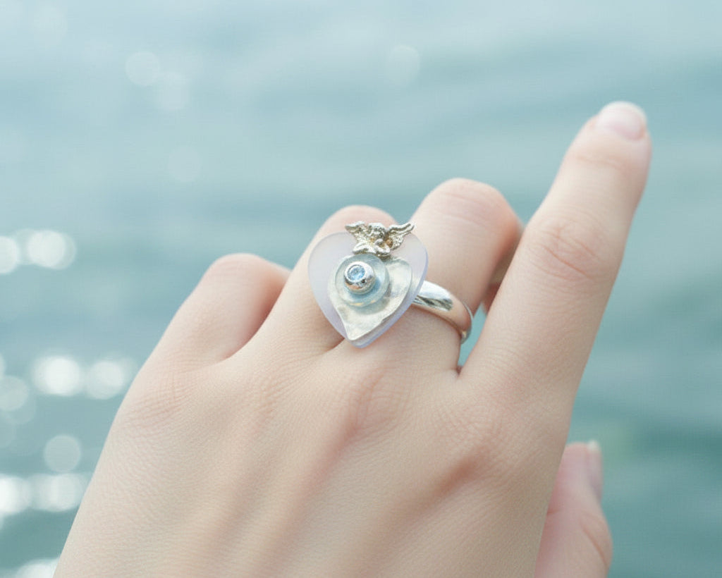 CHARLOTTE Designer RING mit ENGEL & HERZ | 925er SILBER