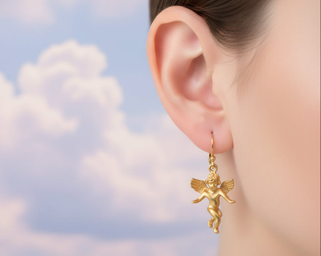 Niedliche OHRHÄNGER | Engel | 585er Gelbgold