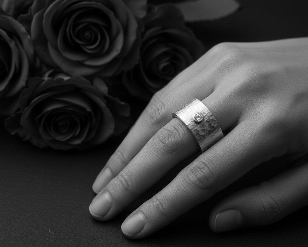 W. HÄRING breiter Designer RING mit BRILLANT Solitär | 0,10ct. | Edelstahl
