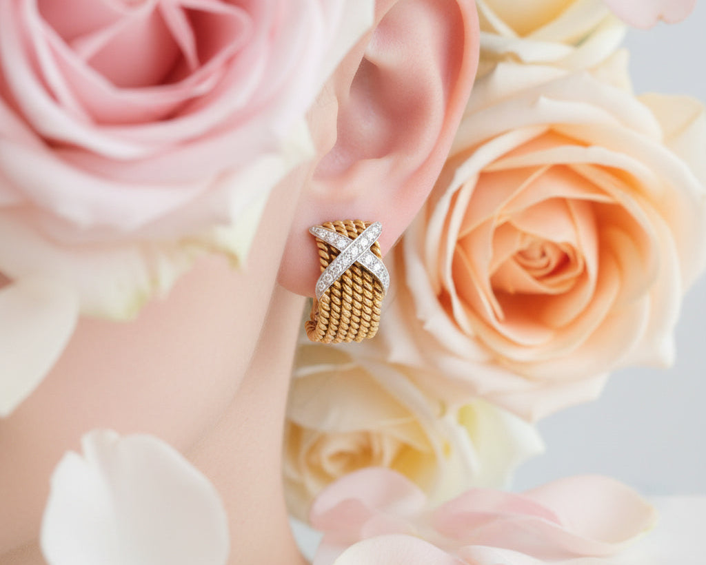 TIFFANY & CO. / SCHLUMBERGER Rope OHRCLIPS mit BRILLANTEN | 750er Gold