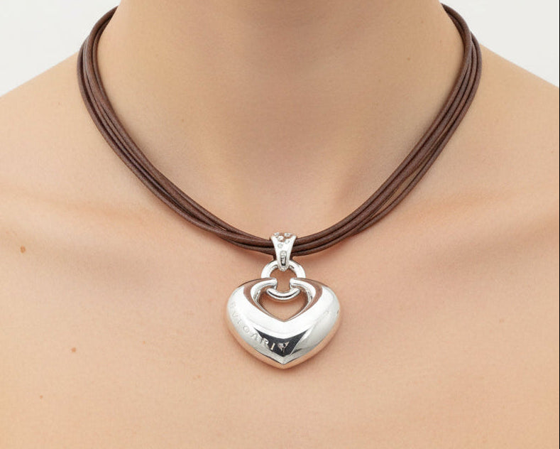 BVLGARI BULGARI Designer ANHÄNGER Puffed Heart mit BRILLANTEN | 750 Weißgold