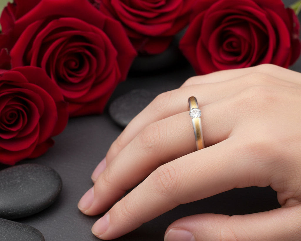 Exklusiver Designer SPANNRING mit BRILLANT Solitär | 950er Platin & 750er Gold