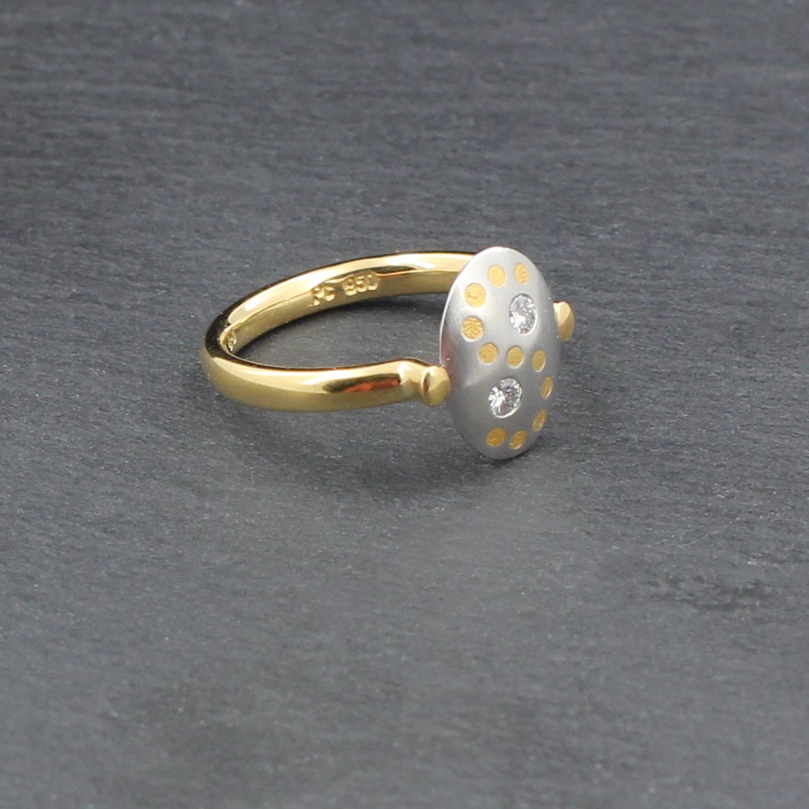 Exklusiver Designer RING mit 2 BRILLANTEN | 950er Platin & 750er Gold