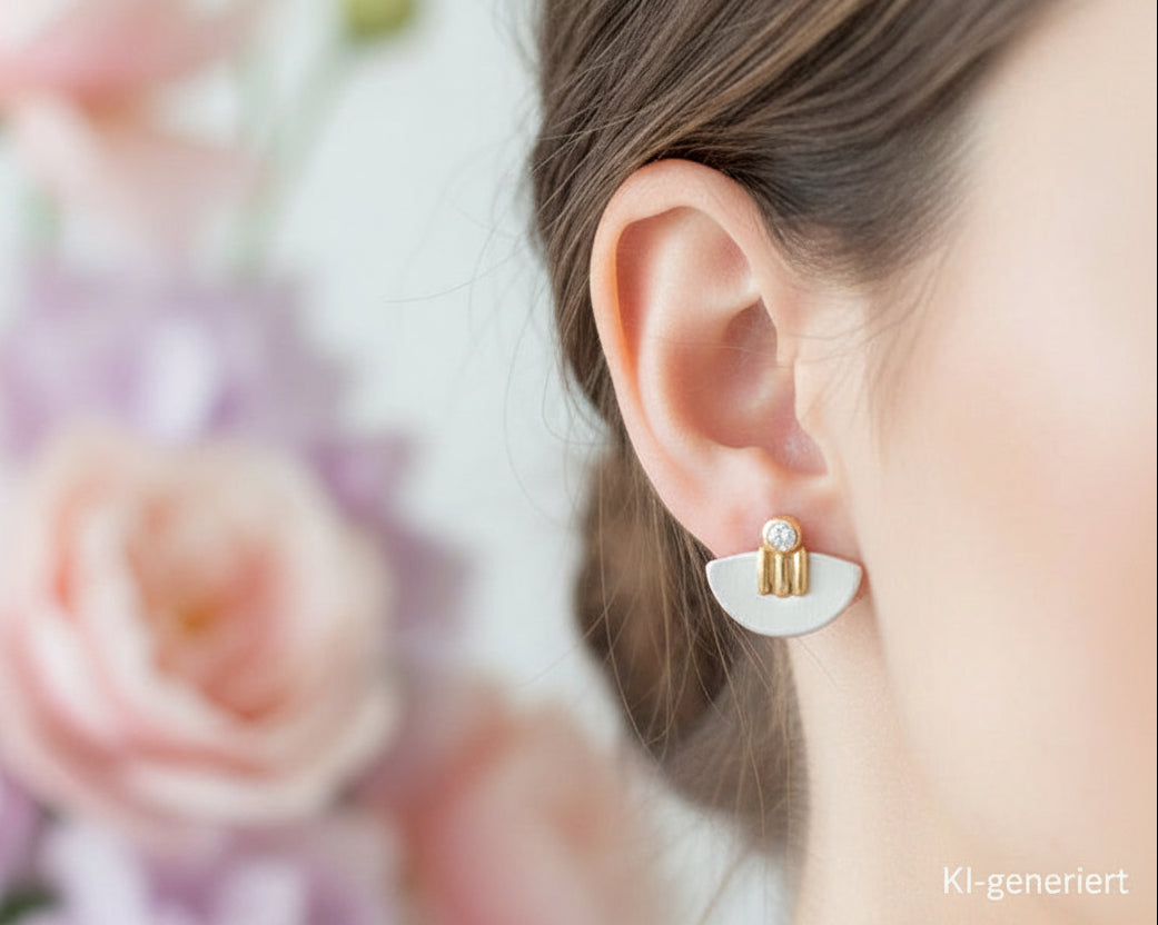 Designer OHRSTECKER mit BRILLANTEN | 585er Gold & Edelstahl