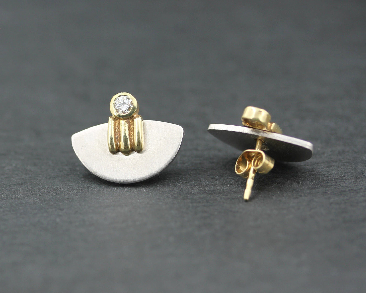 Designer OHRSTECKER mit BRILLANTEN | 585er Gold & Edelstahl