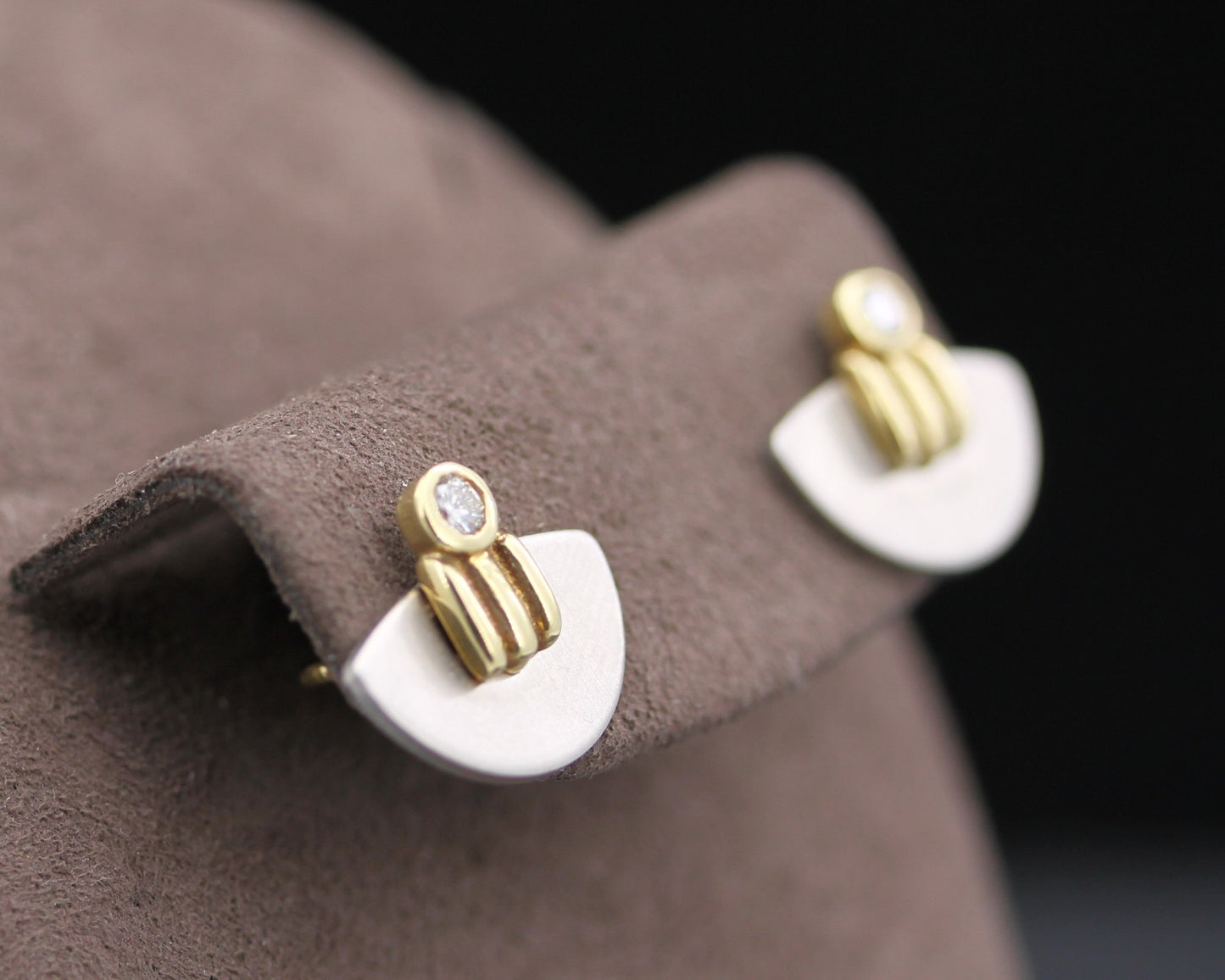 Designer OHRSTECKER mit BRILLANTEN | 585er Gold & Edelstahl