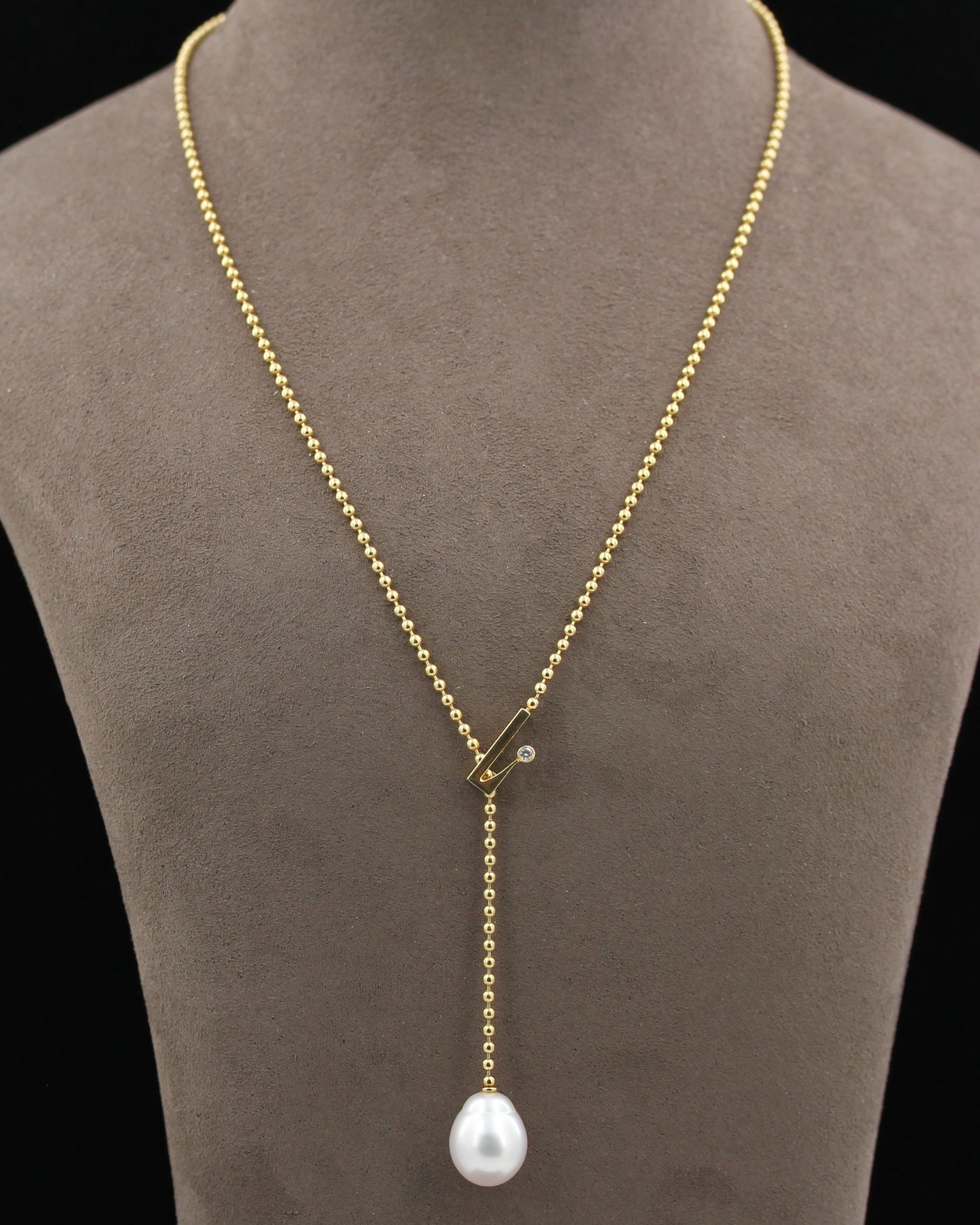 Exklusives Designer COLLIER mit BRILLANT & 12mm PERLE | Y-Kette | 750er Gold