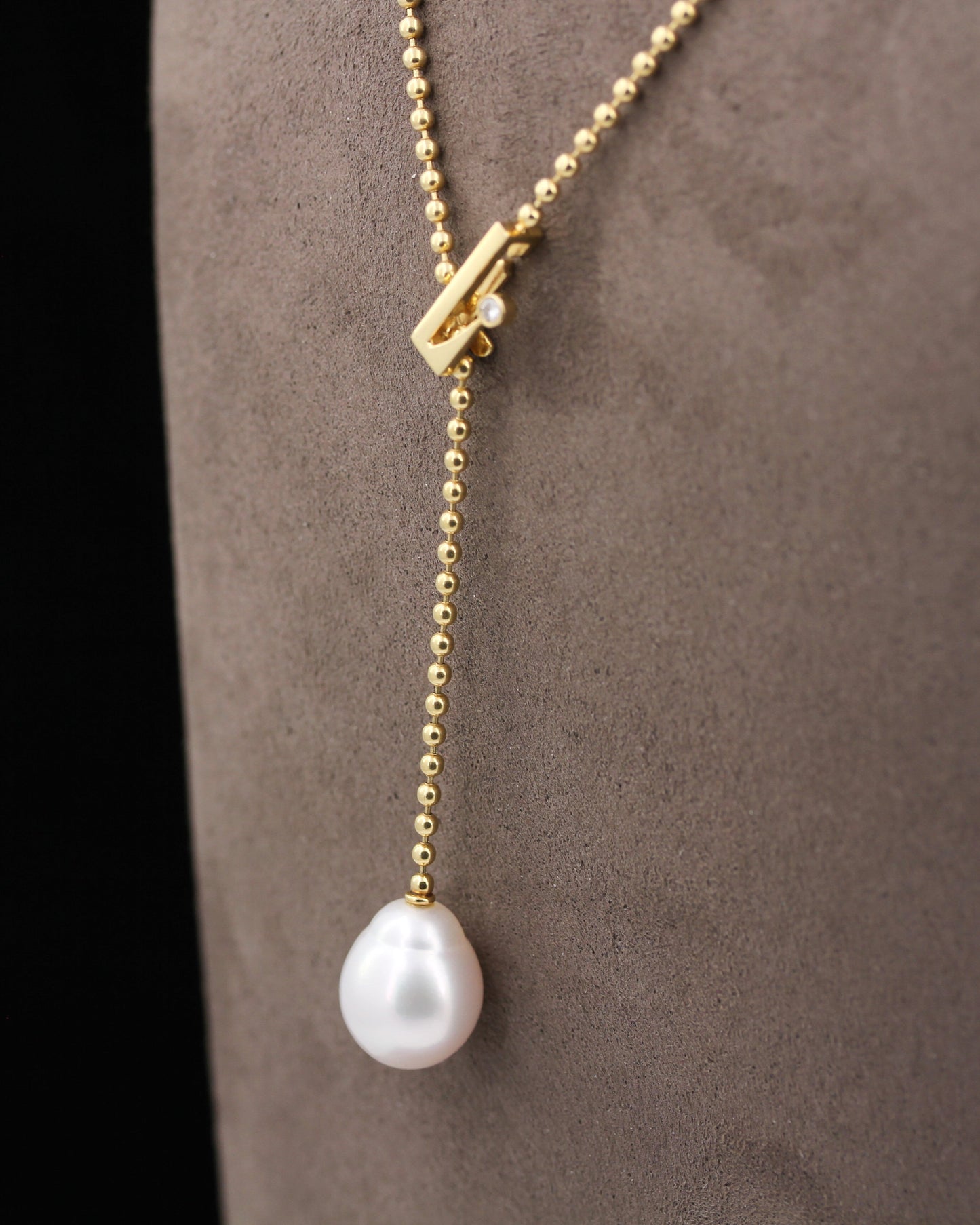 Exklusives Designer COLLIER mit BRILLANT & 12mm PERLE | Y-Kette | 750er Gold