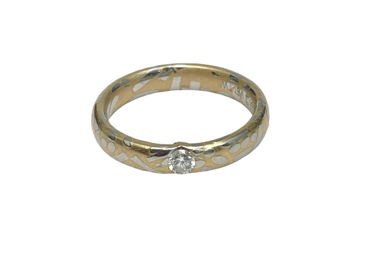 Ausgefallener DESIGNER RING mit BRILLANT | 750 Gold & 950 Platin | fein strukturiert