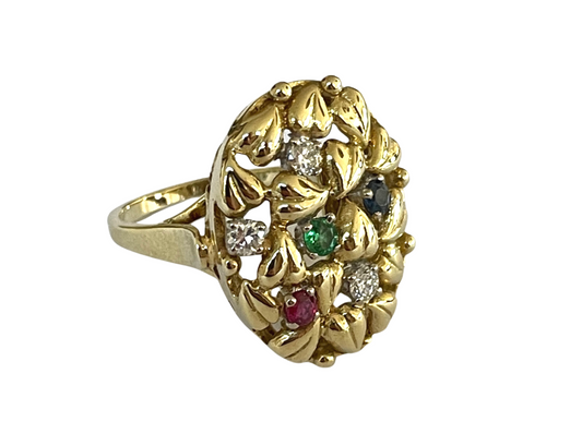 Wunderschöner vintage RING mit farbigen EDELSTEINEN & BRILLANTEN | 585er Gold