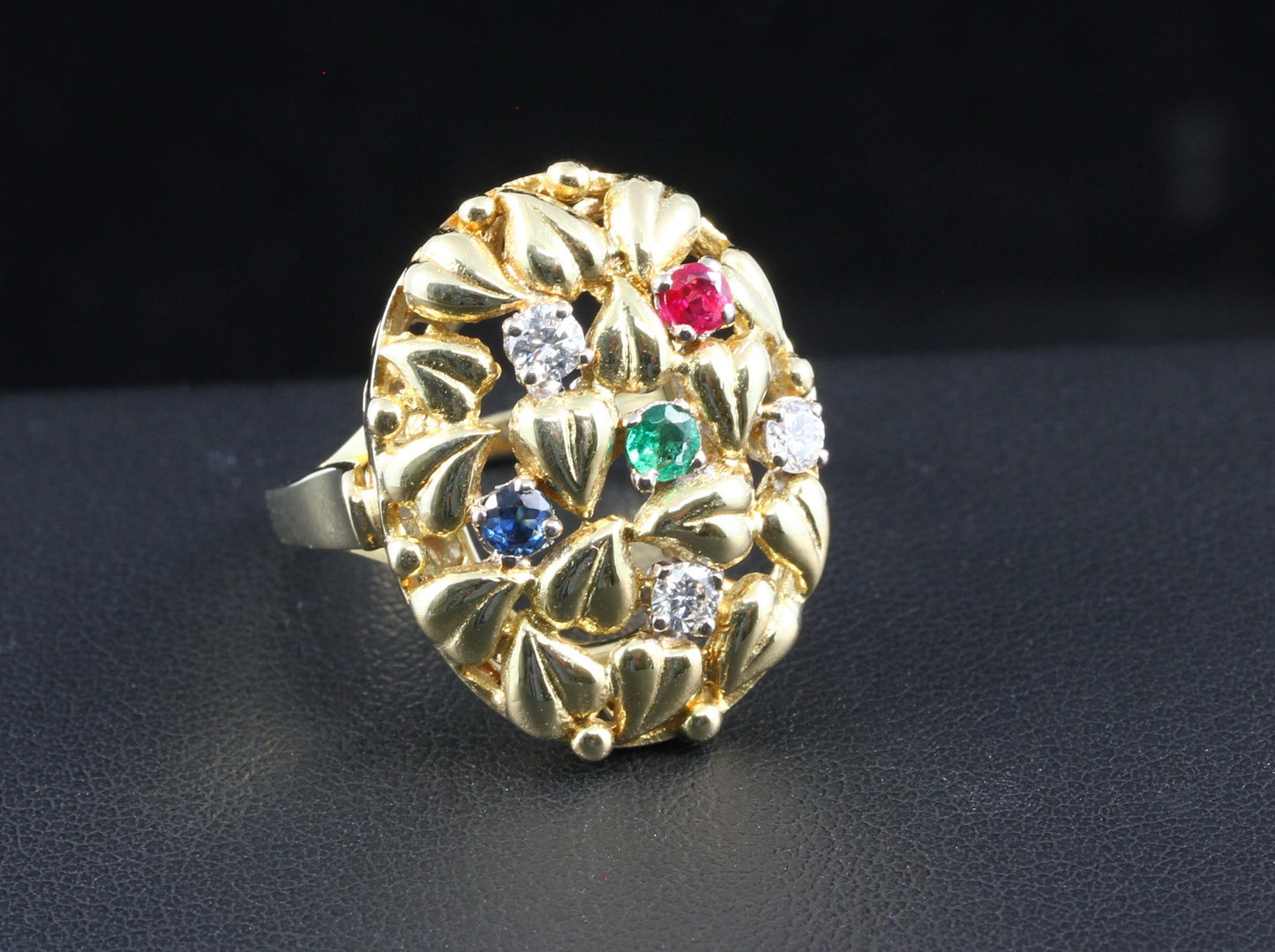 Wunderschöner vintage RING mit farbigen EDELSTEINEN & BRILLANTEN | 585er Gold