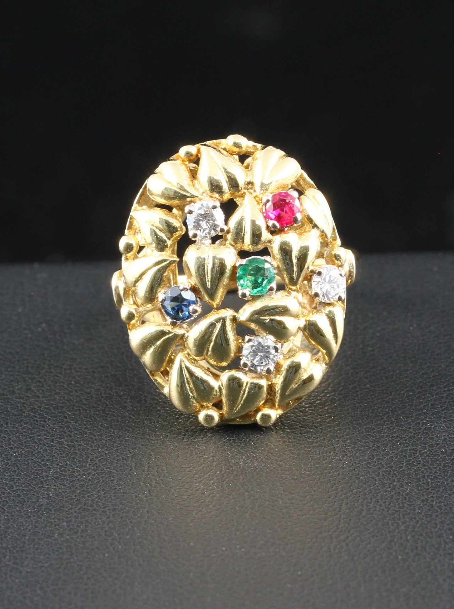 Wunderschöner vintage RING mit farbigen EDELSTEINEN & BRILLANTEN | 585er Gold