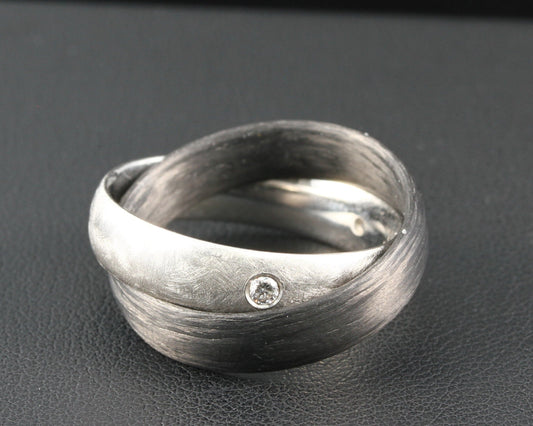 SCHWAB Designer RING mit 3 DIAMANTEN | 0,15ct. | 950er Platin & Carbon