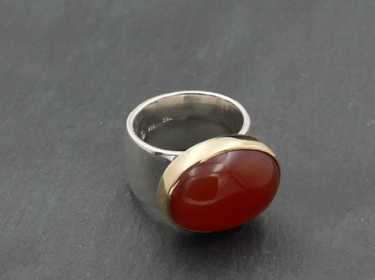 Ausgefallender RING mit KARNEOL | 925 Silber & 750 Gold | GOLDSCHMIEDEARBEIT