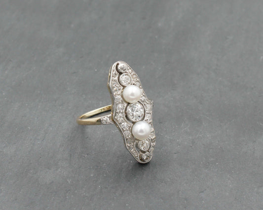 ART DÉCO Wunderschöner RING mit DIAMANTEN & PERLEN | Vintage | 585er Gelbgold